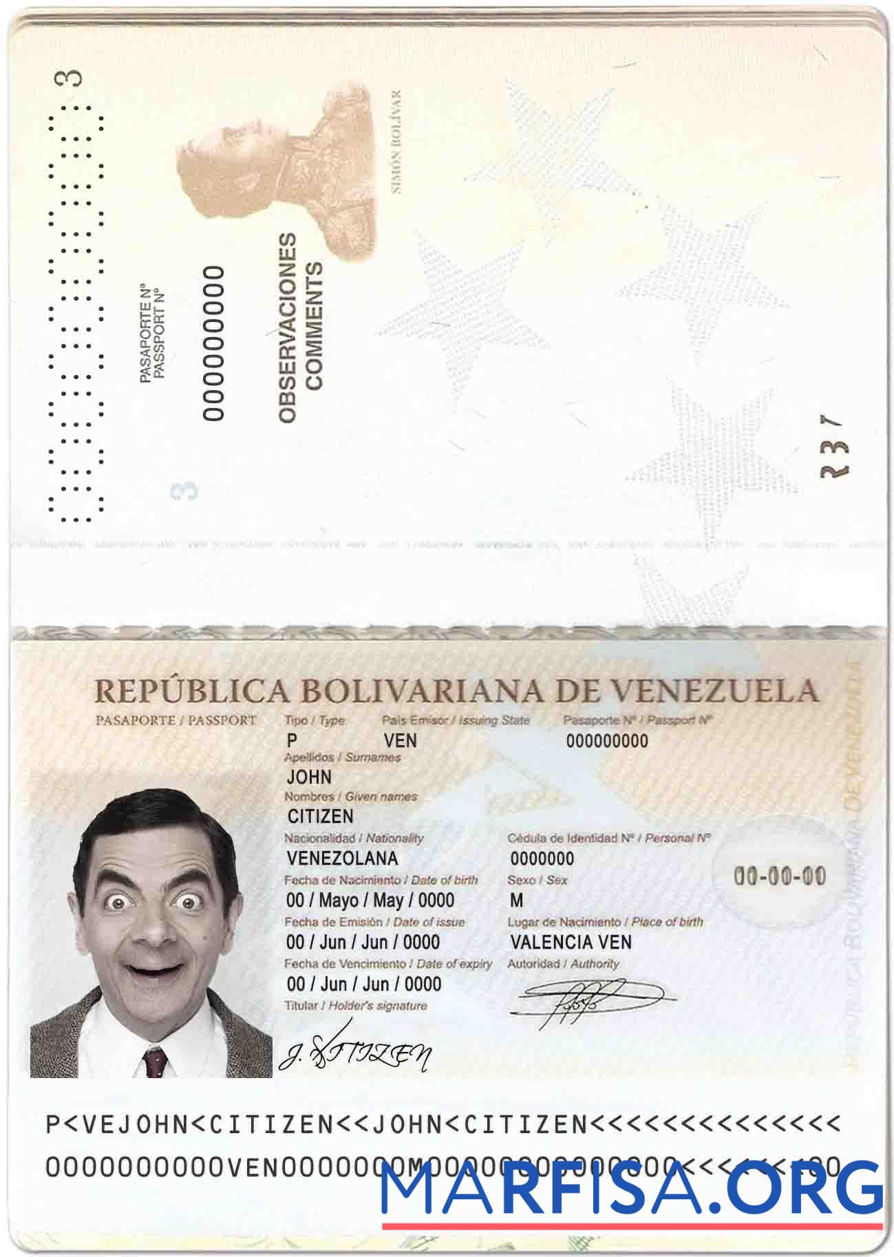 Realistic Venezuela passport real example
